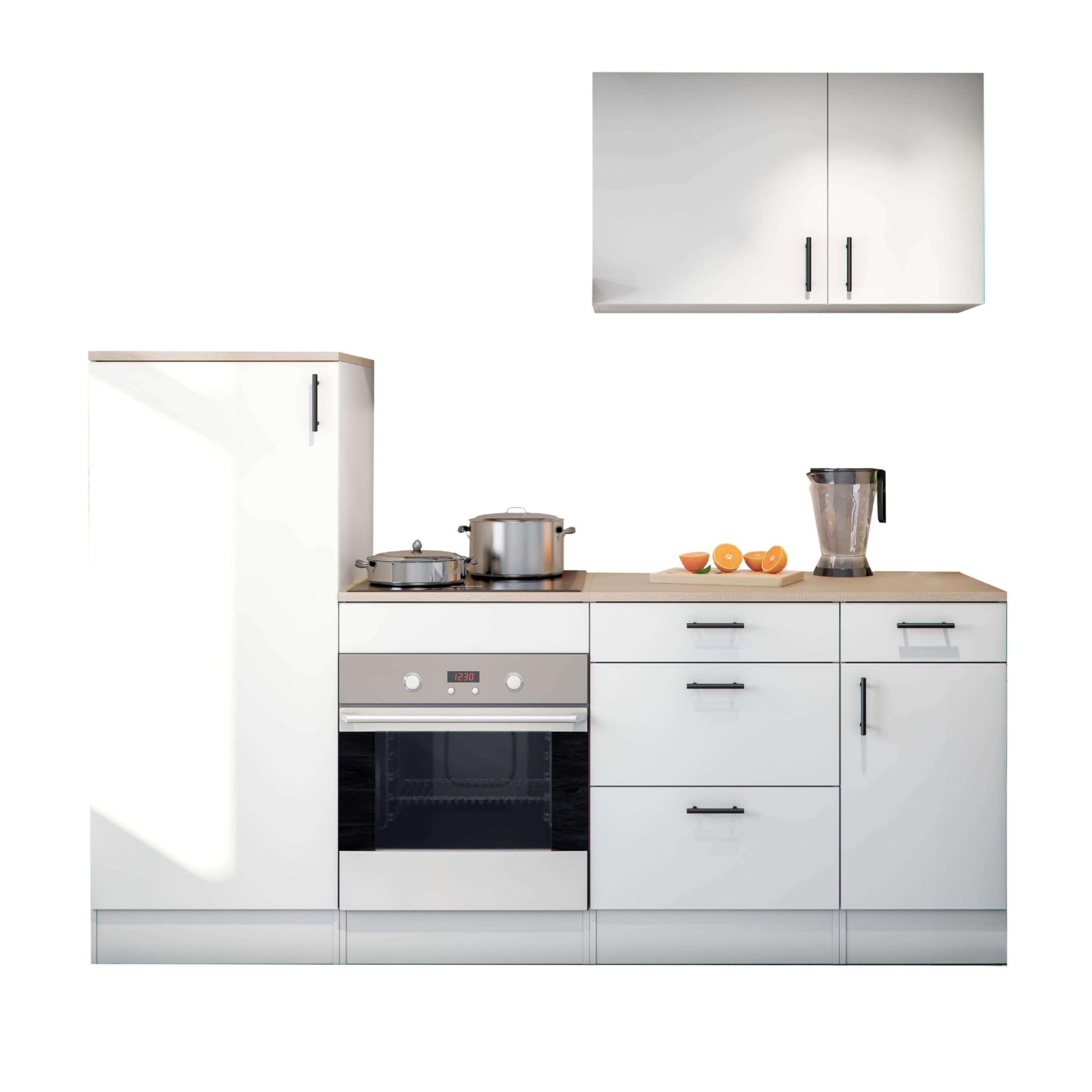 Bricohabitat Módulo Cocina Kira con Hueco para Horno Estándar Moderno Blanco Brillo y Roble Canadian 60x90x60 cm