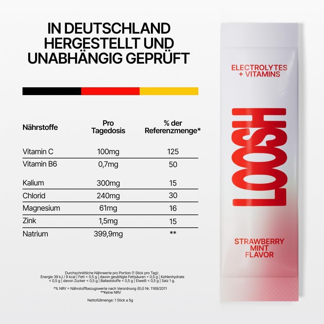 LOOSH Starter Set Hydration Deluxe | 2x30 Core Hydration Elektrolyte Sticks (Erdbeer Minze & Gurke Zitrone) + 900ml Tritan™ Trinkflasche | Elektrolyte ohne Zucker mit Kalium, Magnesium & Vitamin C