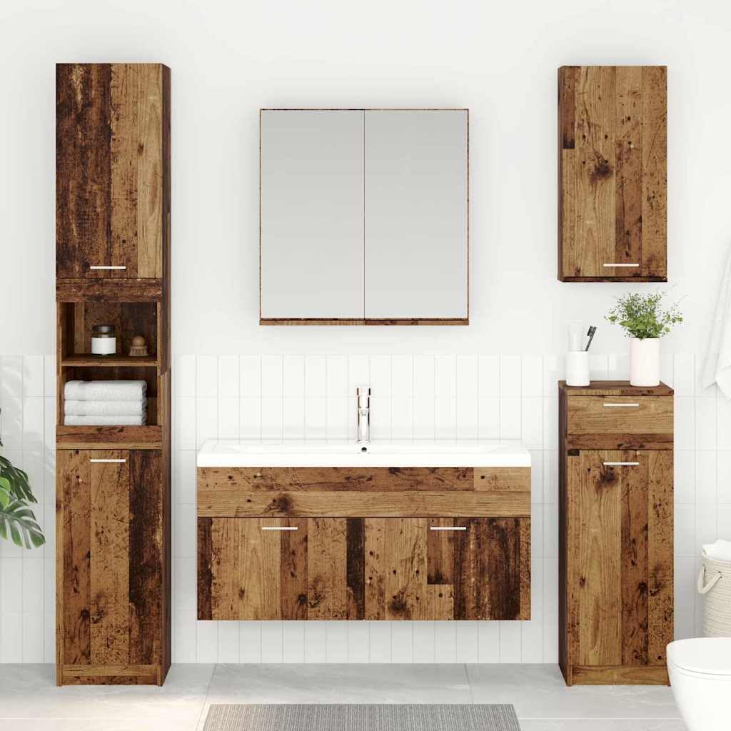 Armadietto da bagno, effetto legno anticato, 100 x 38,5 x 46 cm