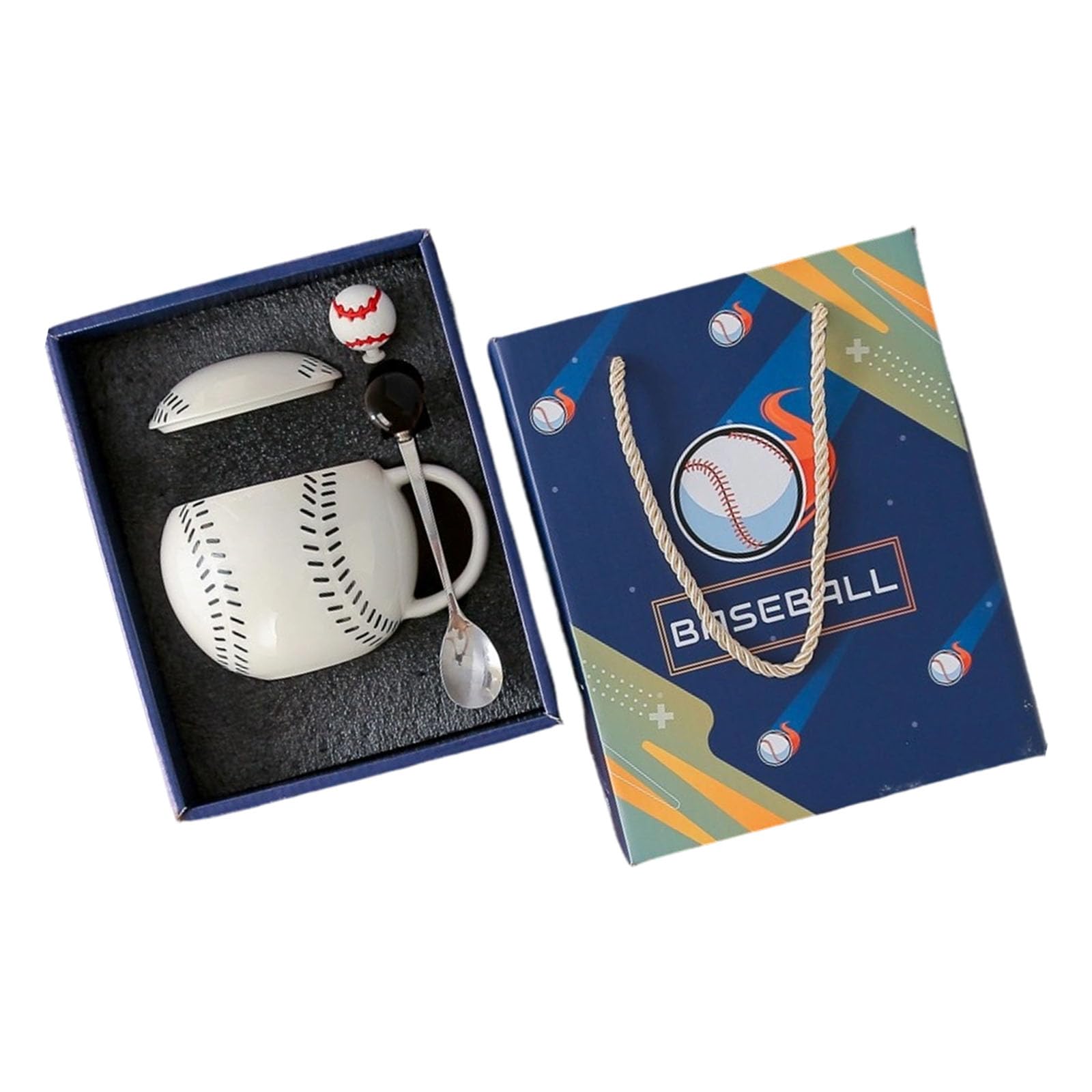 Tsophreniq 420ml Milk Teas Cup with Spoon Ceramic Coffee Mug Baseball Shape Coffee Cup Sport Souvenir Women and Men Baseball Shape Teas