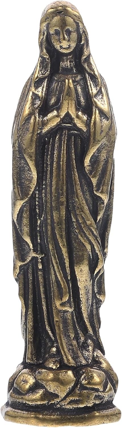 Niltracy Brass Maria Virgin Statue - Miniature Sculpture Catholicism Ornament Figurine - Classic Decor Craft for Desk - En Laton Mini Virgen Stand