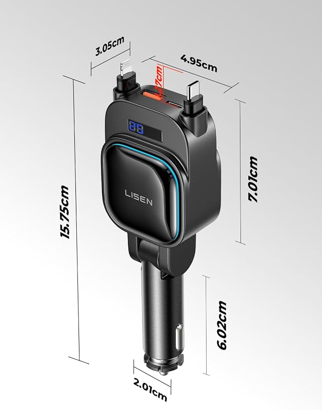 LISEN 96 W 4 az 1 ben szivargyújtós autós töltő USB C feszültség kijelzővel 12 24 V gyorstöltő iPhone 16 15 Pro Max Galaxy S25 S24 Ultra