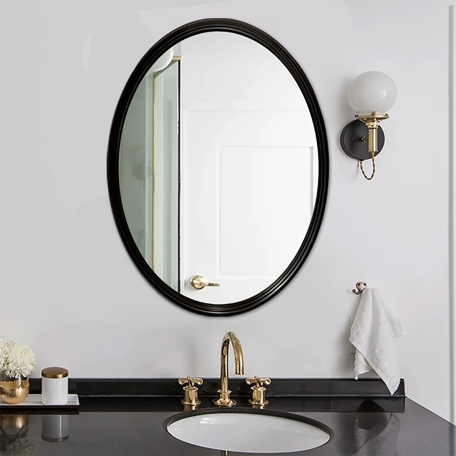 FGXHHS Dimmable Oval Antique French Vanity Mirror with Elegant Vintage Frame, Baroque Inspired for Bathroom, Entryway, and Living Room