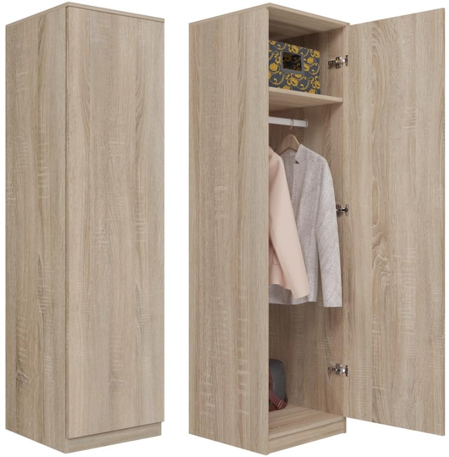 BDW SD-50 - Armoire de 50 x 50 x 180 cm, 4 étagères, porte-manteau idéal pour une chambre, couloir, chambre d'enfant ou bureau | Porte-manteau pour vêtements (chêne...