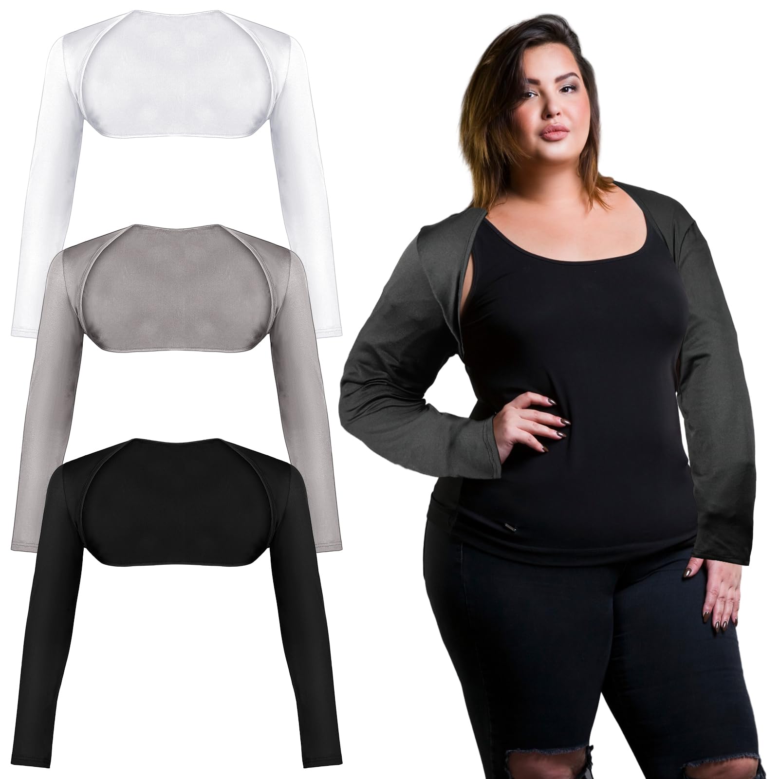 Ramede 3 Pairs Plus Size Cooling Shawl Arm Sleeves Sun Protection for Women Breathable Anti UV Cooler Shrug for Golfing Driving Outdoor Sports