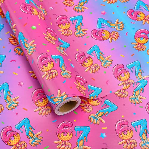 AnyDesign Funny Meme Donut 67 Wrapping Paper - Mini Roll - 17 In x 32.8 Ft Gradient Pink Blue 6 7 Gift Wrap Paper for DIY Crafts Birthday Holiday Baby Shower Party Supplies