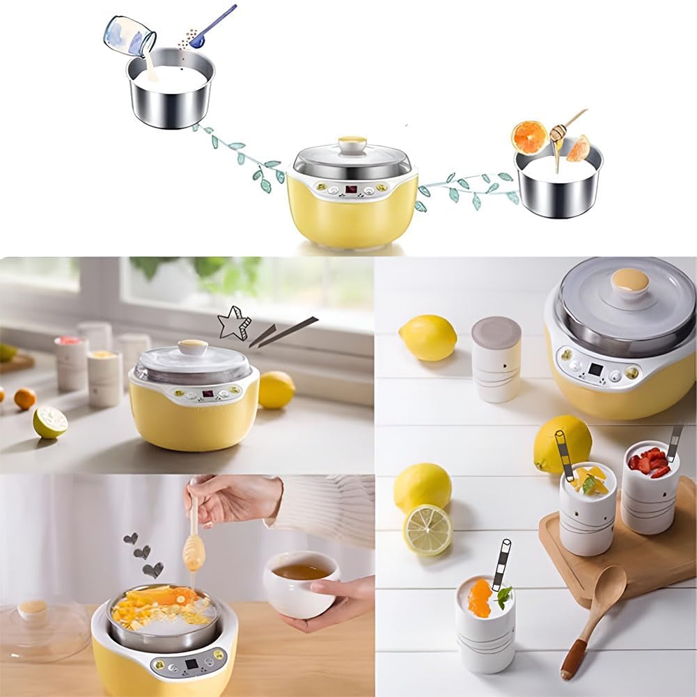 Maszyna do robienia jogurtów z wyświetlaczem LED i timerem, 1000 ml, stal nierdzewna 304, 4 kubki, regulowany czas 20 W, do domowego jogurtu, sera, natto