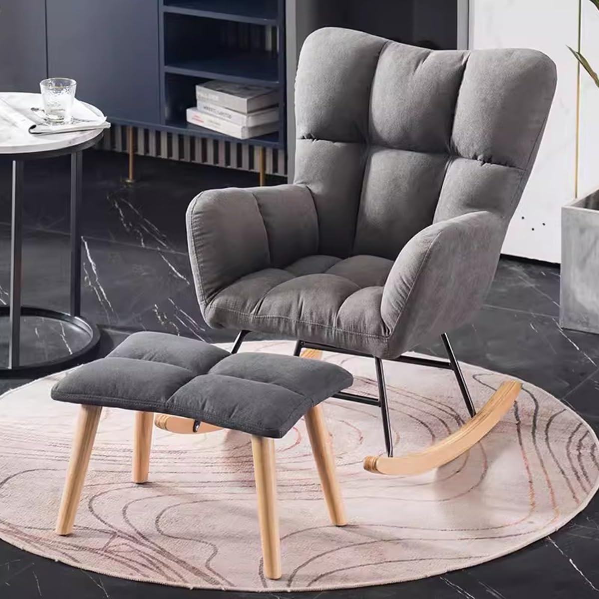 FLORIG for Nursery, Nursery s with Ottoman Balcony Lounge Chair Comfy Armchair Tufted Chair with Solid Wood Base, Glider Chair Recliner for Bedroo