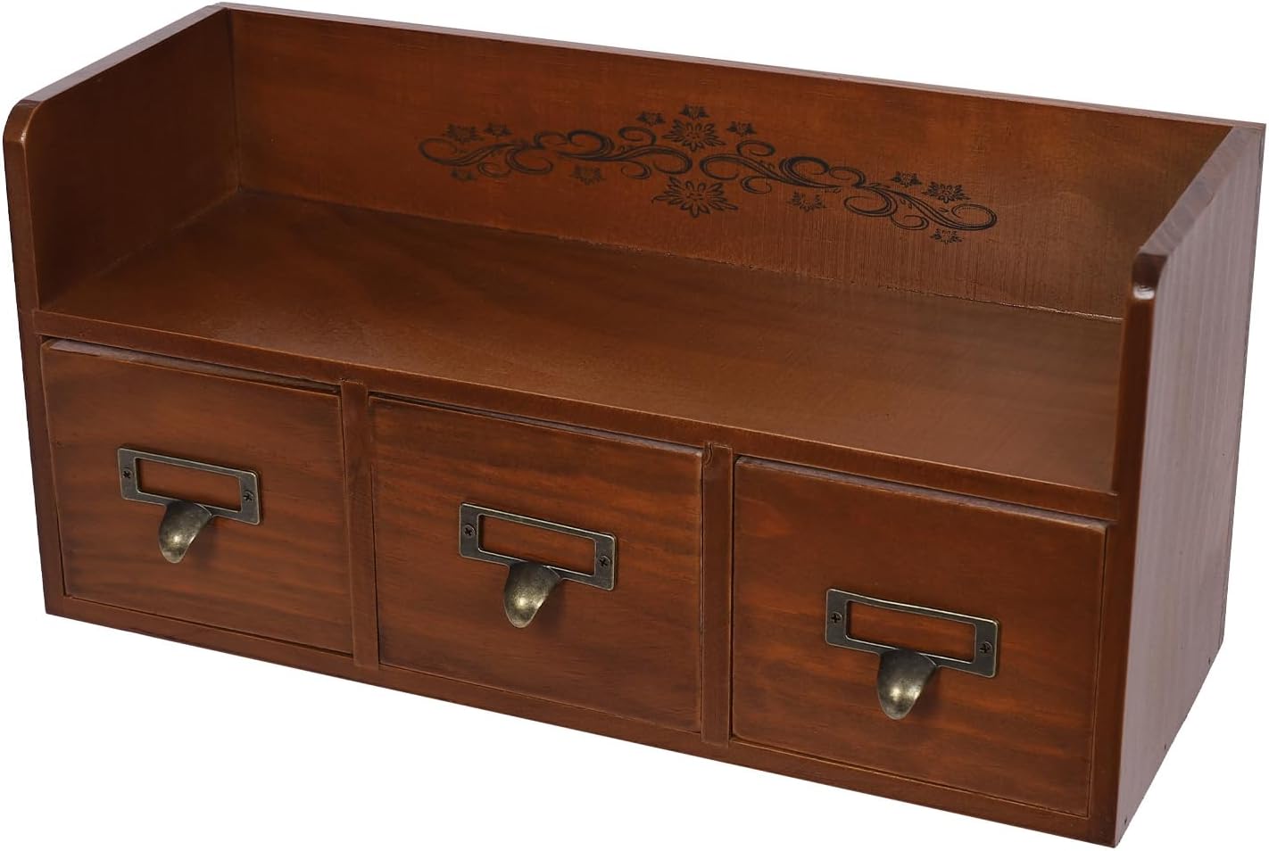 Desk Organizer with 3 Drawers, Wooden Apothecary Cabinet Desktop Storage Shelf File Holder with Label Boxes, Makeup Organizer Filing Case for Office Bedroom Home, L15.2*W5.7*H7.3in
