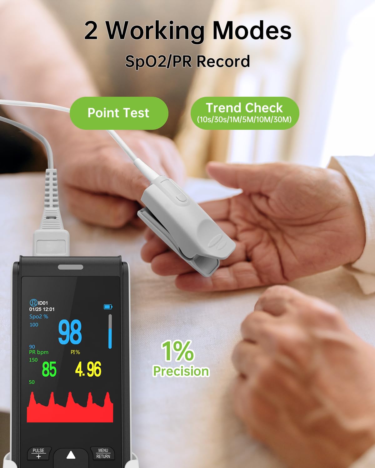 Pulsioximetro De Dedo Profesional, Oximetro Pulxiometro Medidor HOLFENRY USB Recargable Oxigeno Saturador Bluetooth con Alarma Para Adultos y Niños en Sangre Saturacion Sp02, PR Bpm y PI