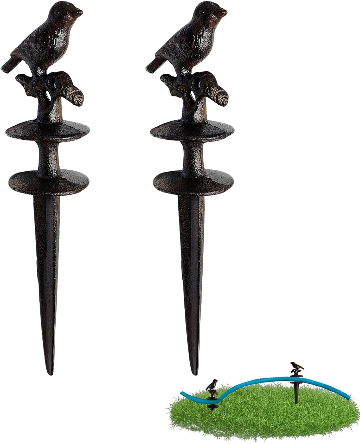 2 Pcs Heavy Duty Cast Iron Garden Hose Guide Stakes, Yard Art Decor, Bird-Shaped Hose Guards Keeps Garden Hose Out of Flower Beds for Plant Protection Greenhouse