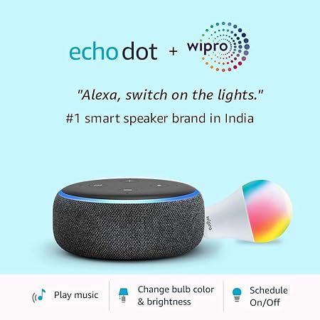 Echo Dot (Black) Combo with Wipro 12W Smart Color Bulb - Smart Home Starter Kit