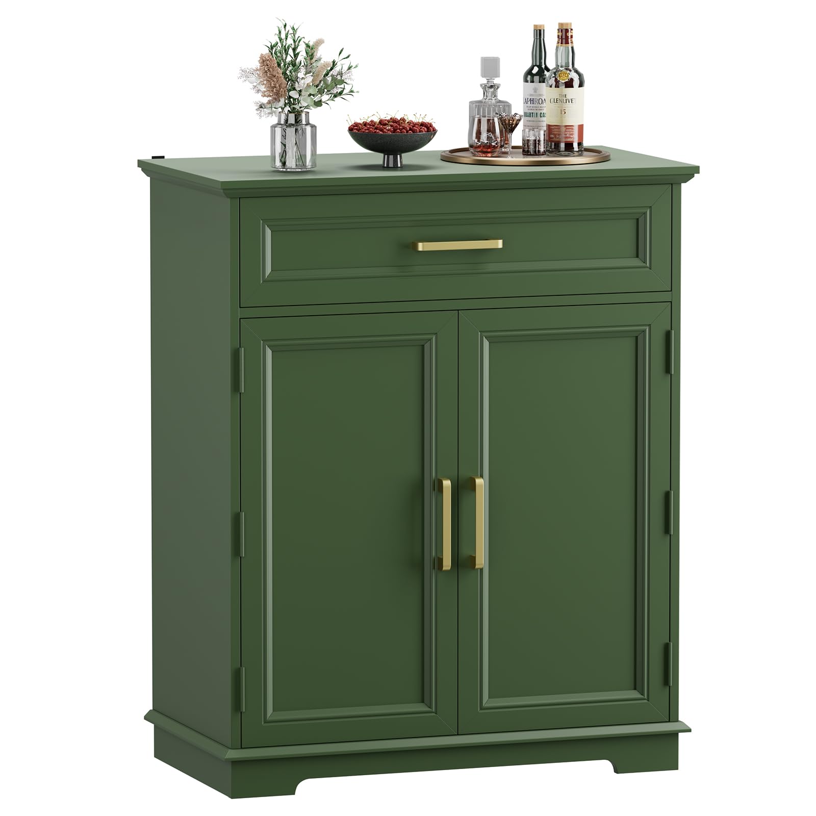 REDAYFUR Kitchen Storage Cabinet with Drawer, Buffet Cabinet with Storable Door, Modern Floor Sideboard, Green Freestanding for Kitchen