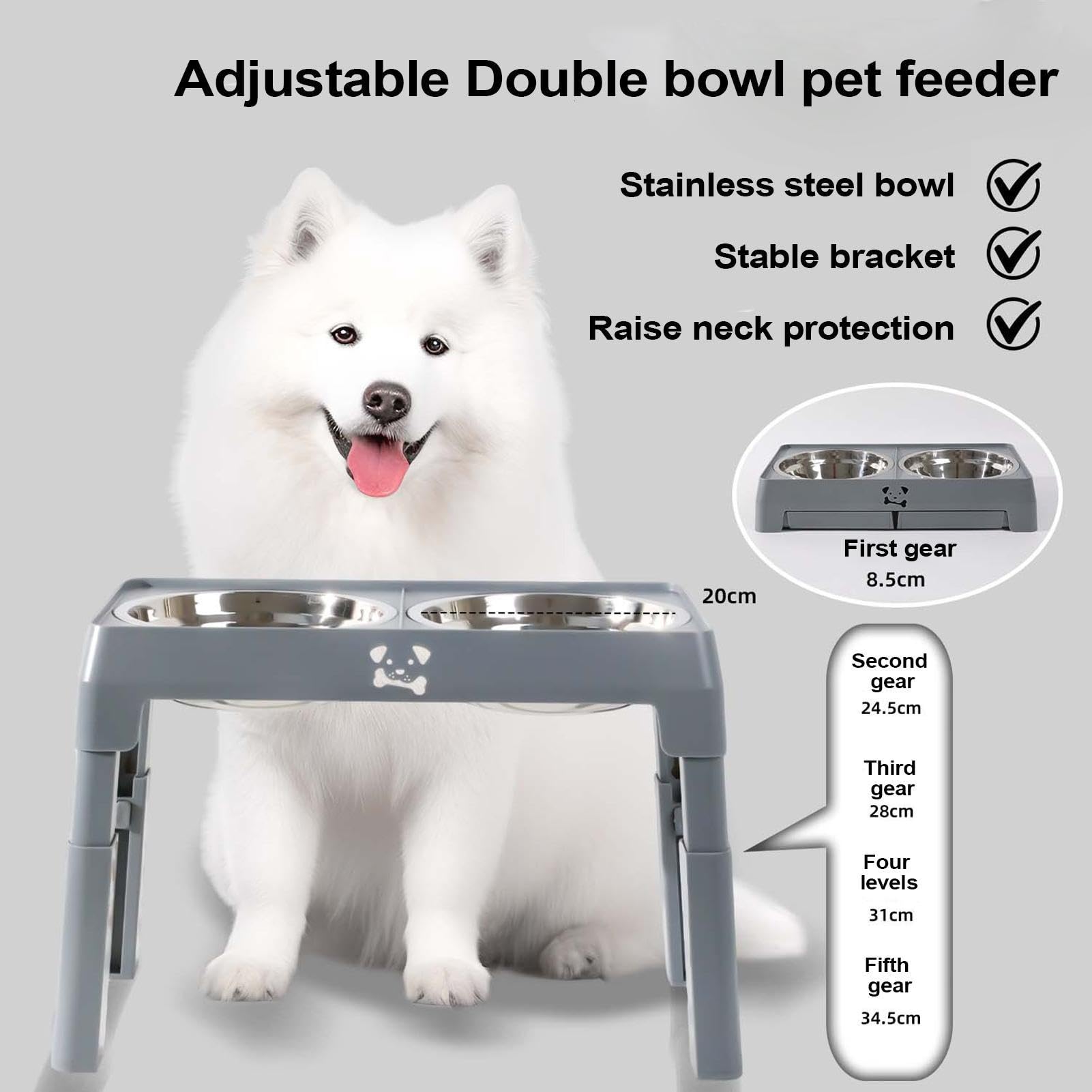 Elevado de Perros 5 Alturas Ajustables Desmontables | Set De Cuencos De Comida Y Agua Para Perros Razas Pequeñas Medianas Grandes Interior Alimentación Saludable