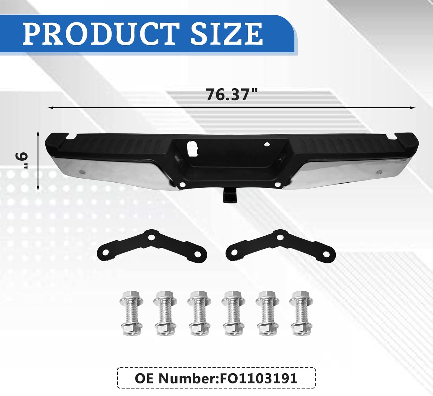 F150 Rear Bumper for 2015 2016 2017 2018 2019 2020 Ford F150 Chrome Steel Rear Step Bumper Assembly With Max Tow Hitch With Parking Sensor Holes Replacement for FO1103191