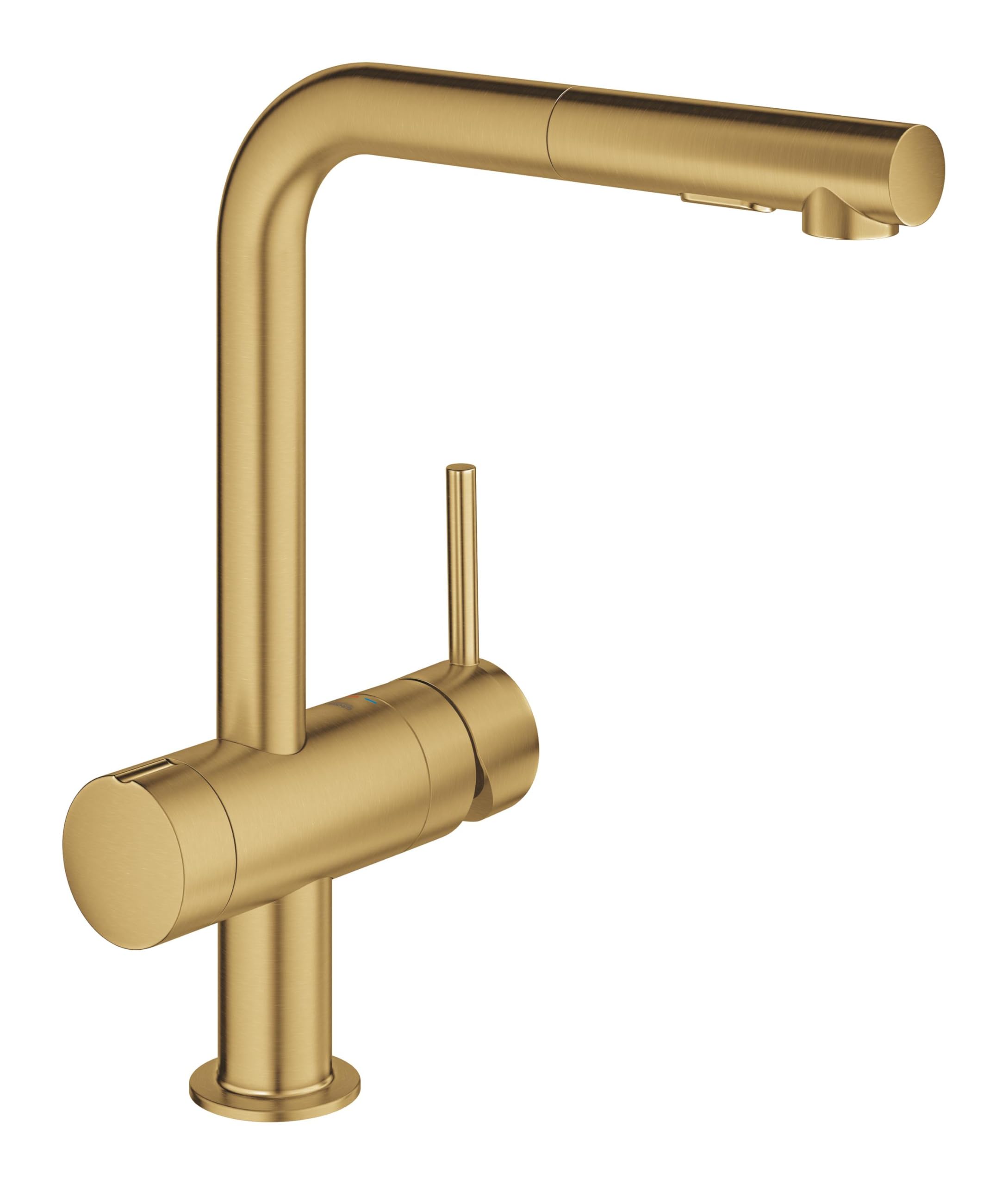 GROHE Minta 31558GN0 Robinet mitigeur extractible pour évier de cuisine (pivotant à 360° bec haut L taille 328 mm, cartouche céramique 46 mm, queue 3/8", facile à installer), or brossé