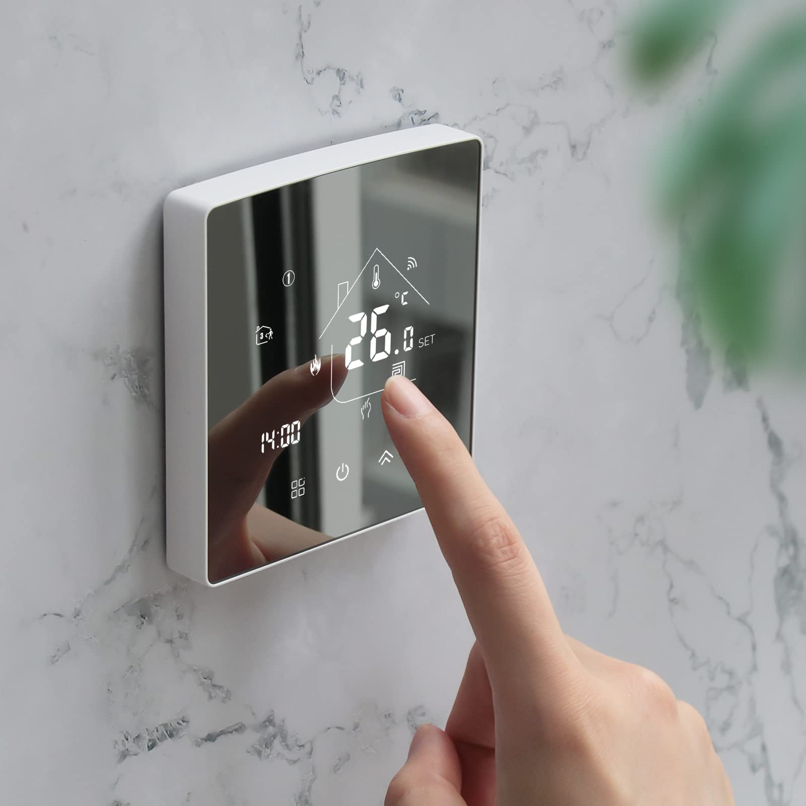 Beok Termostato Ambiente Specchio Termostato Intelligente per Riscaldamento a Pavimento Acqua Termostato da Parete Digitale Programmabile Settimanale 3A TGR85-WP