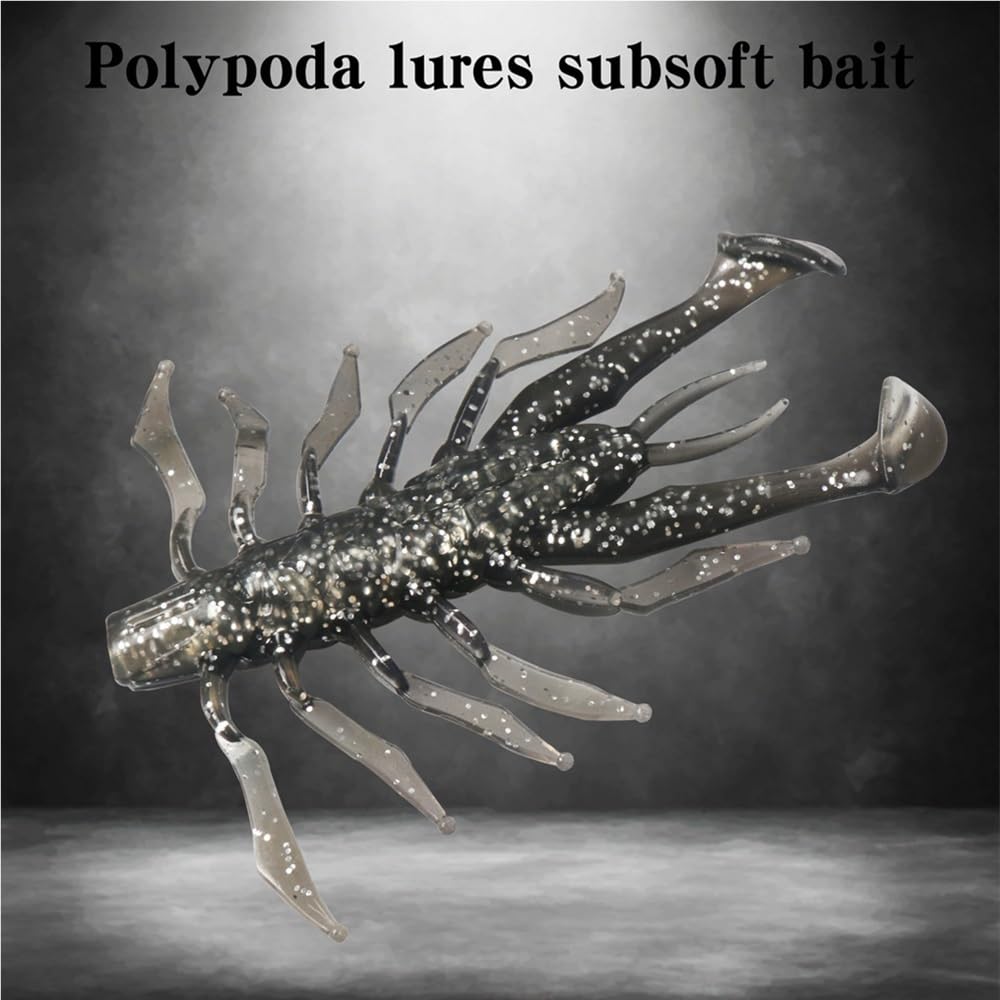 10 Stück Polypoda-Köder, Subsoft-Köder, Cyan-Schwarz, langsam sinkende Wobbler for Angeln, 3,5 cm ~ 7 Gummi-Angelköder-Set