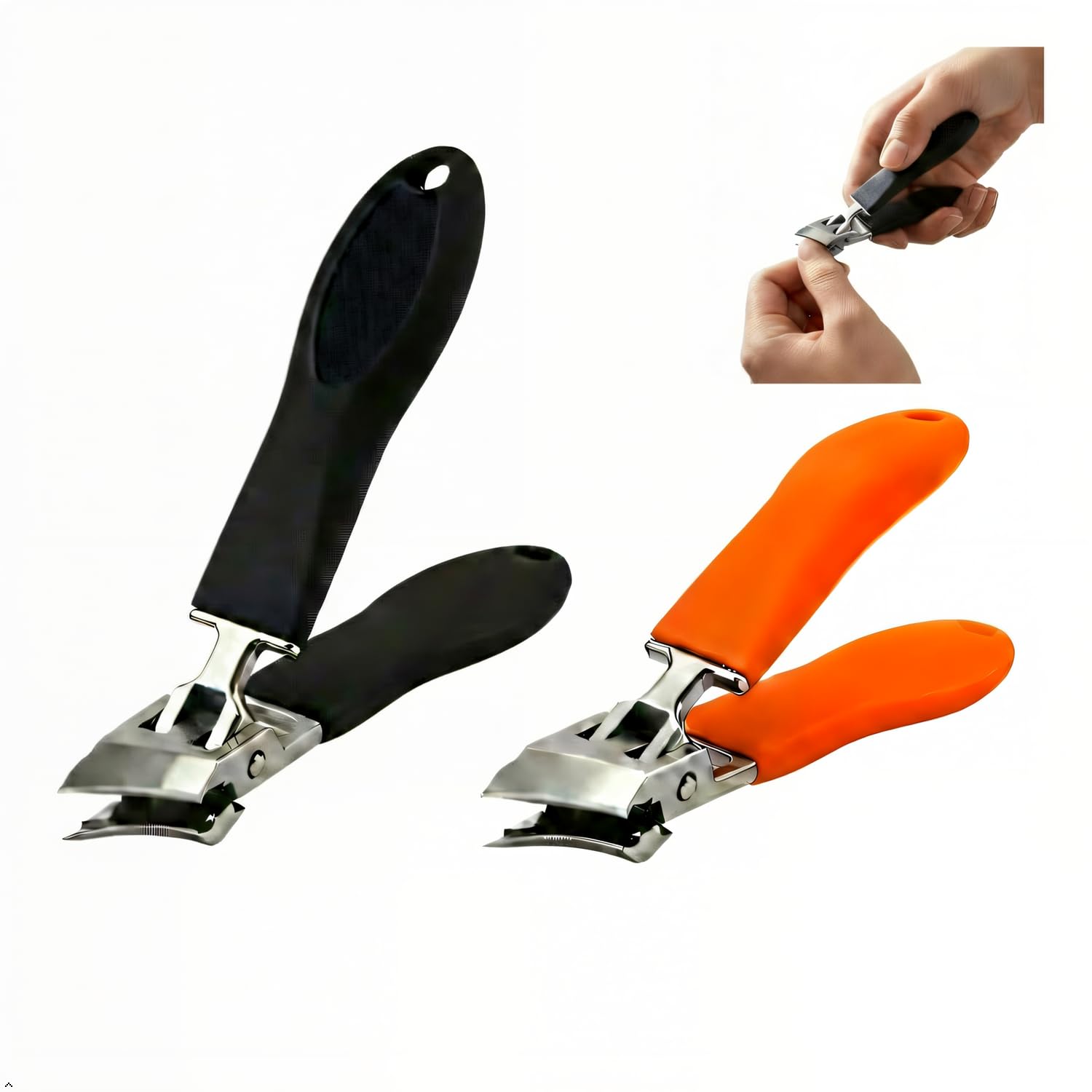 Wide Jaw Opening Anti-Splash Slanted Nail Clippers - Long Handle Splashproof Design for Ingrown Nails, Wide Mouth Toe Nail Clippers & Household Use (Black+Orange)