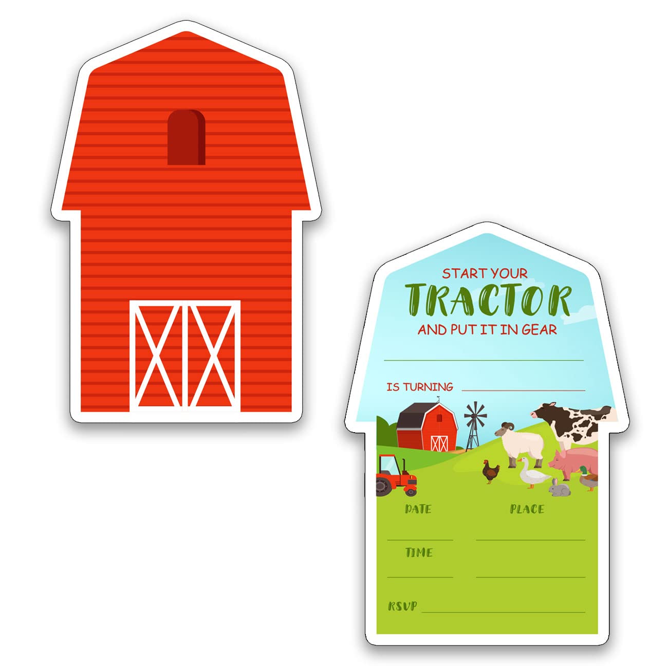 Amazon.com : Farmhouse Party Celebration Cards, 20 Special-shaped Birthday  Invitations Cards with Envelopes for Kids Boys Birthday Baby Shower Farm  Themed Party Supplies - Start Your Tractor And Put It In Gear :