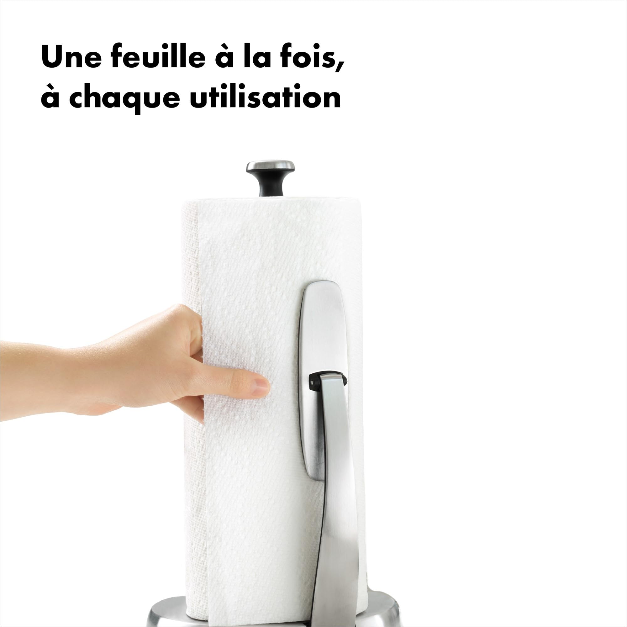 OXO Good Grips Dérouleur d'essuie-Tout SimplyTear, Support à essuie-Tout en INOX, Gris