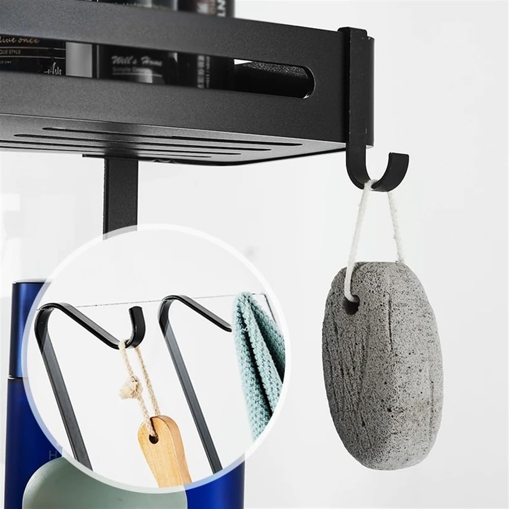 Portaoggetti Doccia Portaoggetti sopra la porta della doccia, organizer da appendere alla doccia con 2 ripiani e ganci, mensola for doccia senza fori for il bagno, nero/argento Mensole Bagno(Nero)
