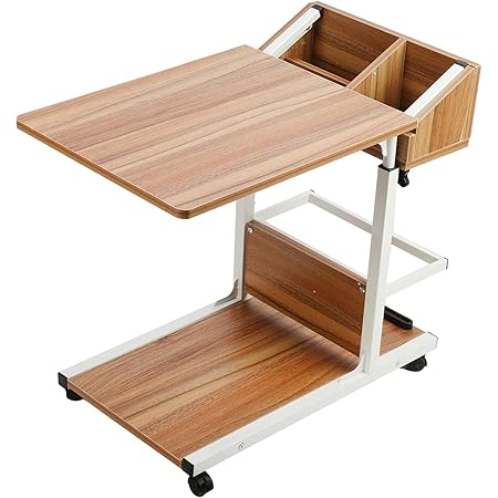 Tribesigns Height Adjustable C Table With Wheels, Mobile Couch Snack Side Table With Tiltable Drawing Board, Sofa Bedside Laptop Stand C Shaped TV Tray With Storage Shelves (Brown - View #4