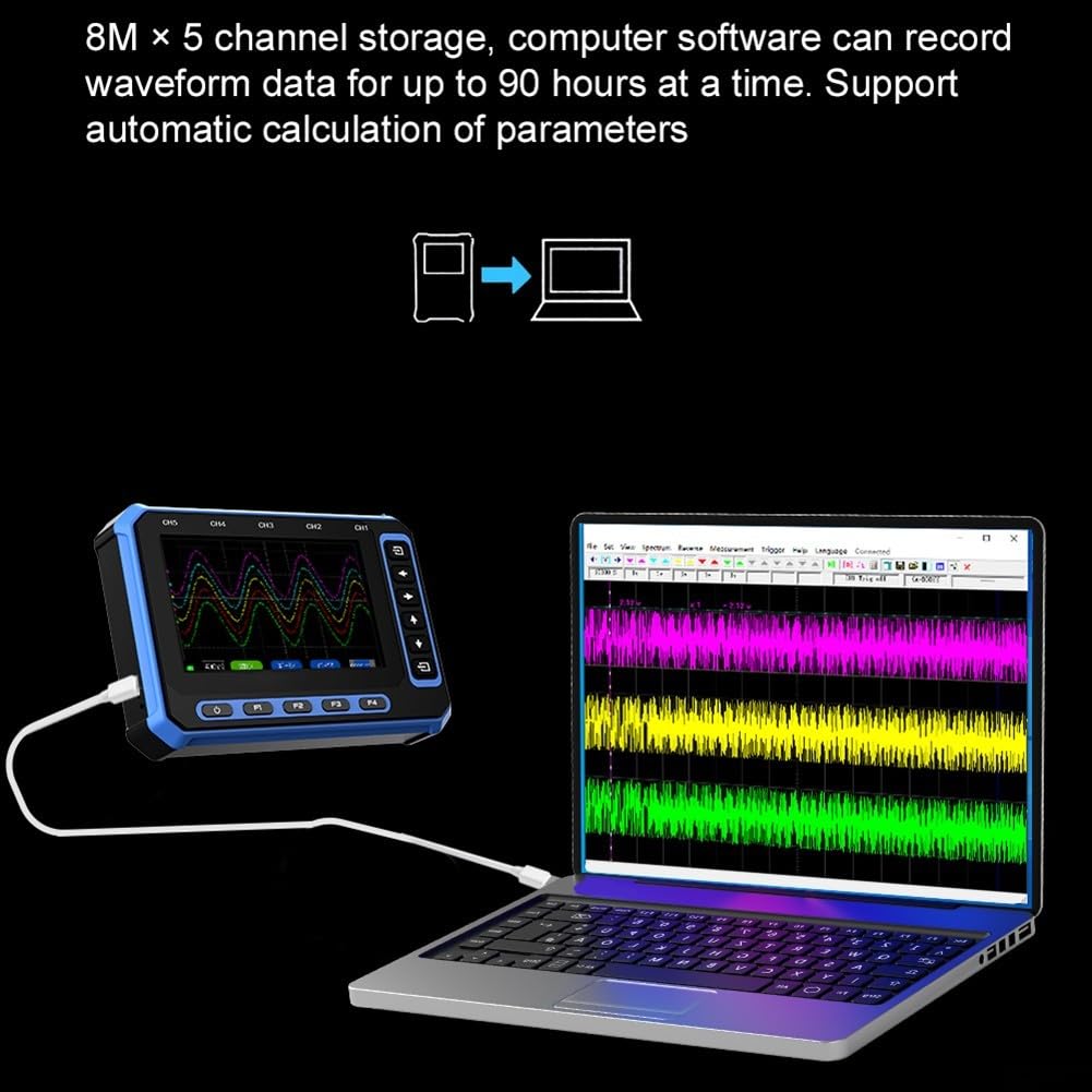5-Kanal Digital-Oszilloskop mit 4,3-Zoll-Farbdisplay, 1MHz Bandbreite, 3Msps Abtastrate, USB-Anschluss, optionales WiFi für Fernsteuerung, tragbares Messgerät für Labor und Industrie,(OS-5C-WIFI)