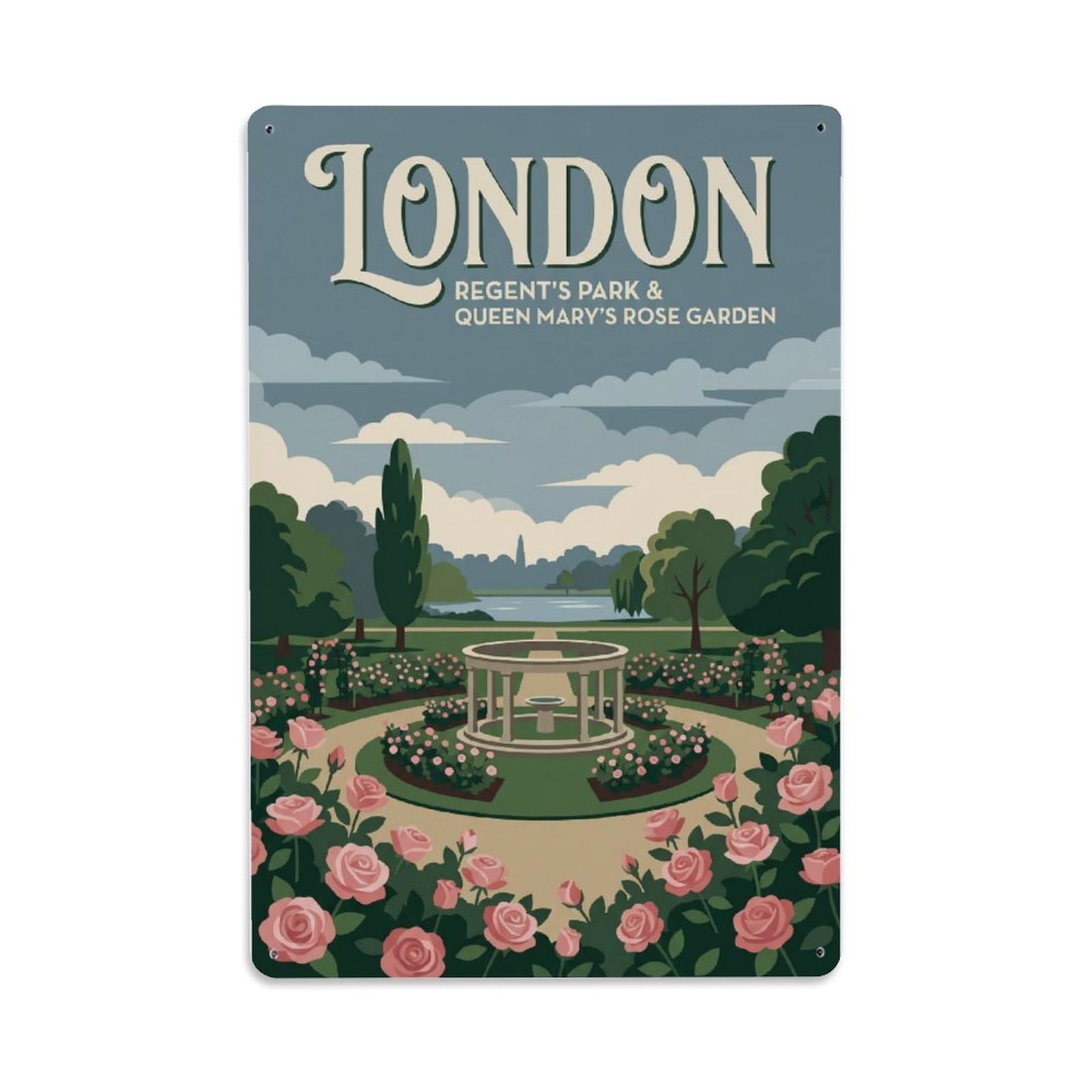 Vintage Travel London Regent Park Rose Garden Clean England Metal Tin Sign Plaque Wall Decor for Cafe, Club Bar, Office, Home Garden Metal Poster 8x12Inch