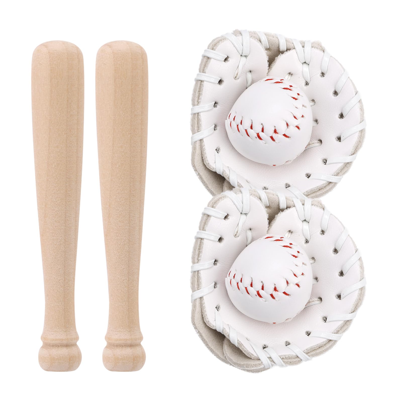 Mini Baseball Set, Miniature Baseball Bats Gloves & Balls Kit for Cake Topper Sports Decor Desktop Decorations Photography Prop Dollhouse Accessories for Kid Childrens Childs Toddler Baby (White)
