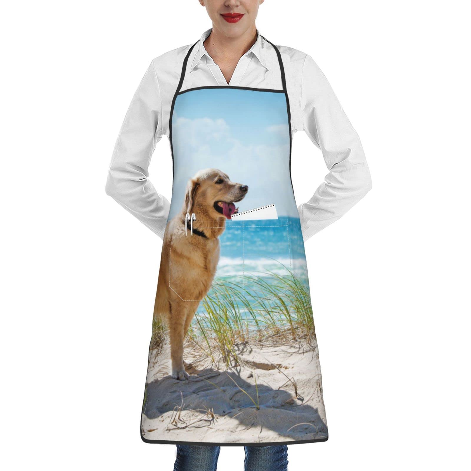 Aseelo Golden Retriever Aprons, Unisex Cooking Apron Bib Apron With Pockets For Home Kitchen Restaurant Bbq Baking