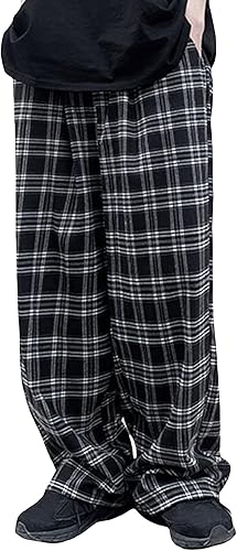 OYOANGLE Pantalones largos de pierna recta con estampado a cuadros para hombre con bolsillo Y2k Streetwear pantalones cargo