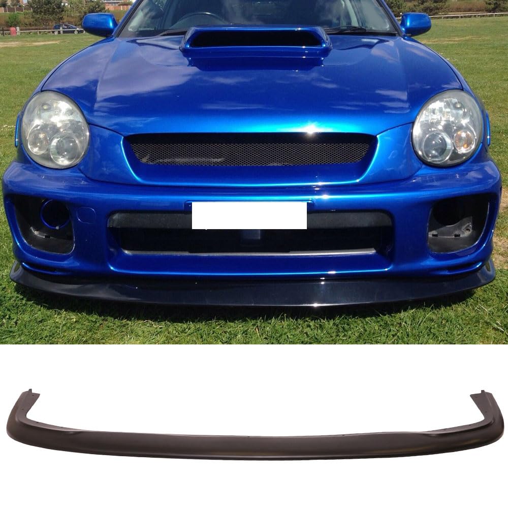 IKON MOTORSPORTS, Front Bumper Lip Compatible with 2002-2003 Subaru Impreza WRX & RS Sedan 4-Door, DP Style Black PU Front Lip Finisher Under Chin Spoiler Add On