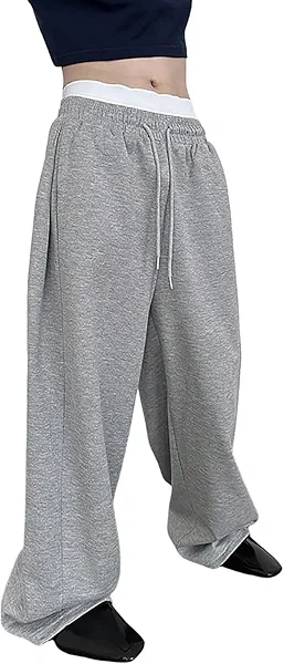 Men's Baggy Sweatpants Wide Leg Sweat Pants Elastic Waist Open Bottom Athletic Joggers with Pockets Y2K Streetwear