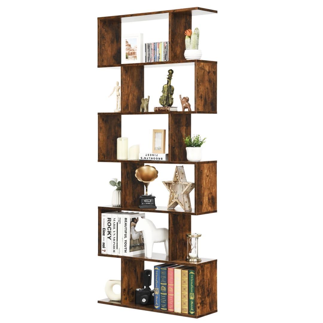 SFAREST 5/6 Tier Bookcase, S-Shaped Bookshelf(Coffee,80 x 23 x 192cm) — image 1