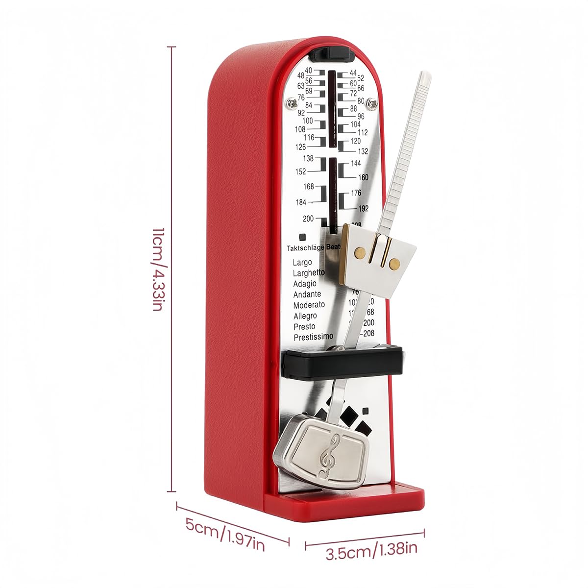 Ticha Metrónomo mecánico, mini batidor preciso 40-208 BPM, apto para guitarra, violín, dispositivo de ritmo Guzheng, rojo