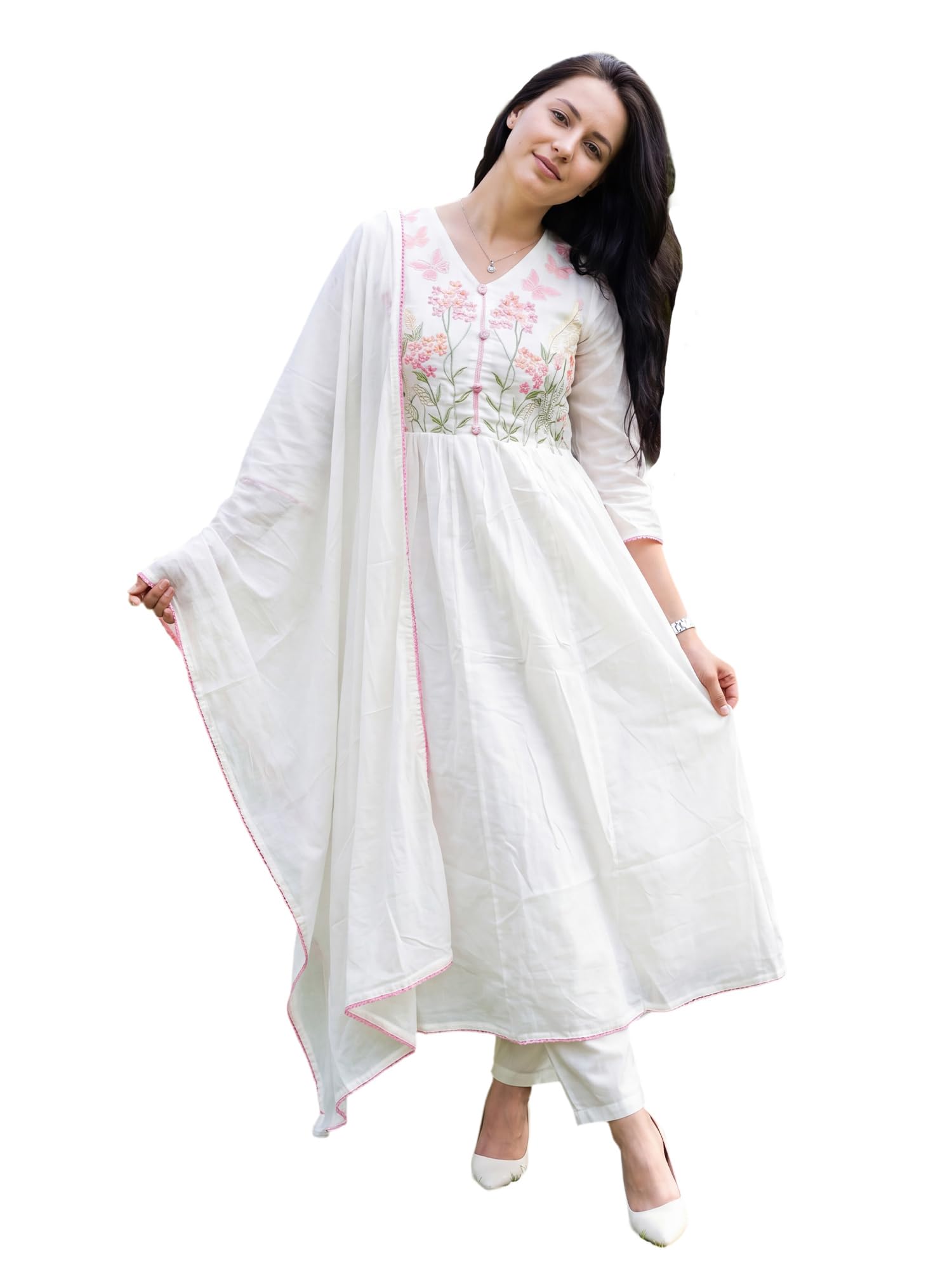 indo era Women's Pure Cotton Embroidered Thread Work Kurta & Pant with Dupatta Set (IEAI13046)-picture-37