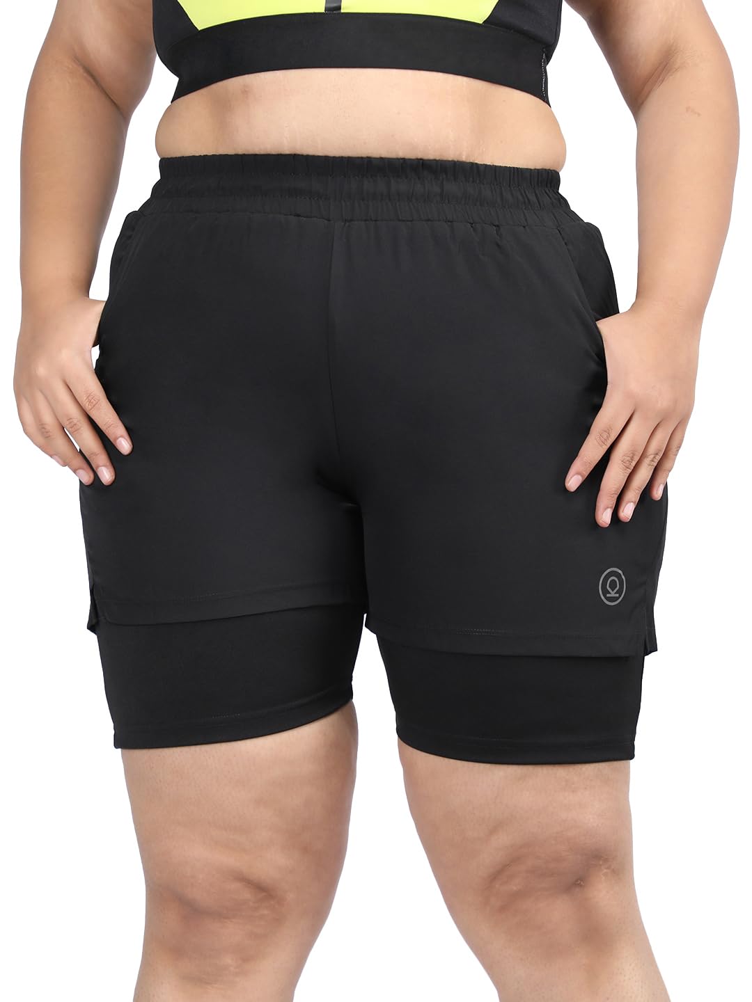 Plus Size Double Layered Sports Gym Workout Running Shorts for Women