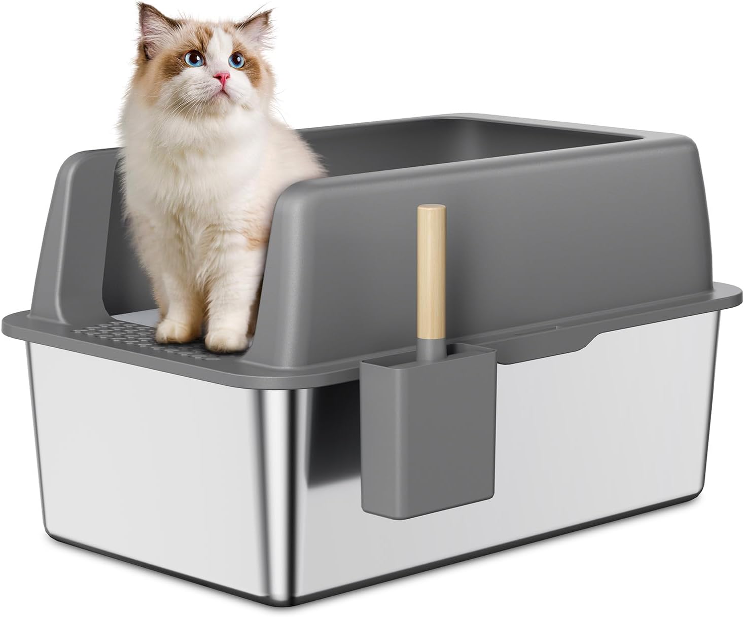 Stainless Steel Litter Box, Extra Large Cat Litter Box, High Sided Metal Litter Box for Big Cats, Easy to Clean, Non-Stick, Leak-Proof, Odor-Reducin, Roomy