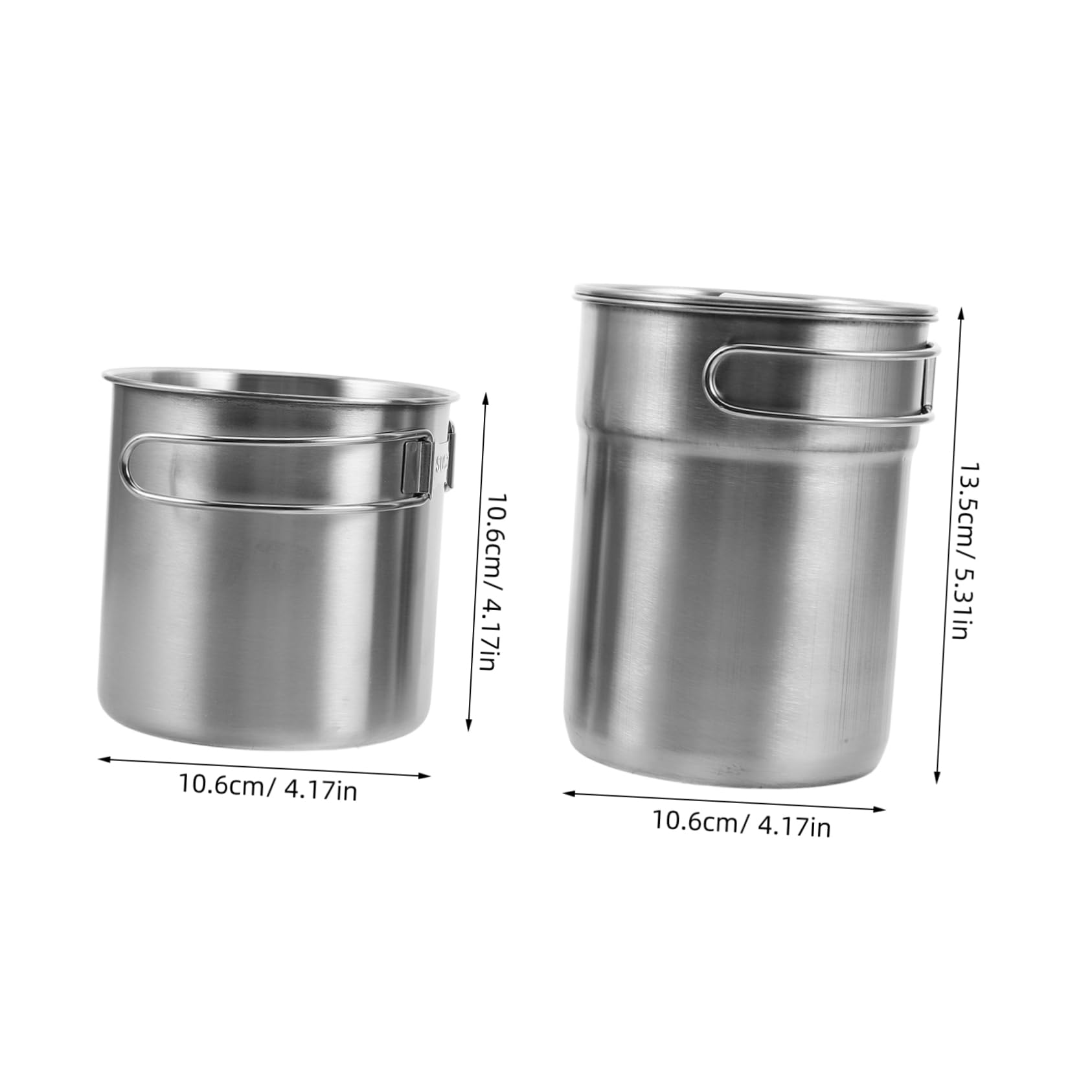 Mikikit Stainless Steel Camping Pot 2-piece Cup Set Folding Handles Easy to Clean for Outdoor Use