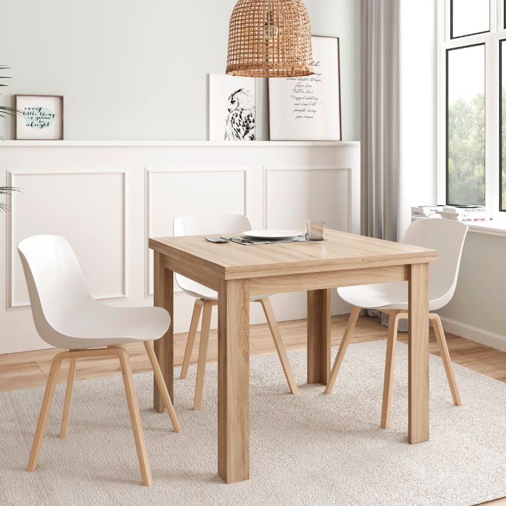 Mobelcenter, Mesa Comedor Cuadrada Extensible Natural, Mesa Salón o Cocina, Color Natural, Medidas: Ancho: 90 cm x Fondo: 90 cm x Alto: 76 cm, Ancho Mesa Extendida: 180 cm (1388)