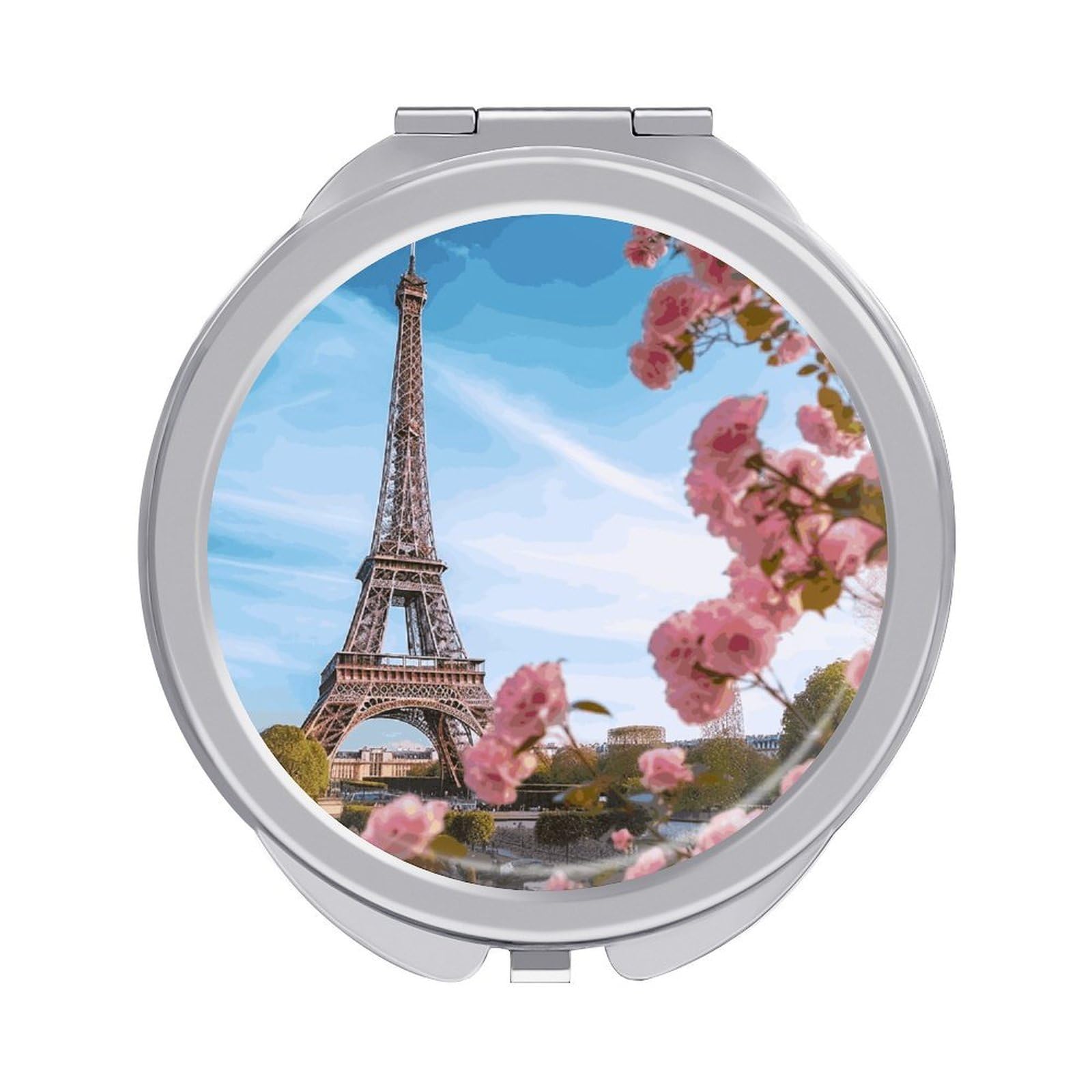 FekiLoot Paris Eiffel Tower with Flowers Travel Makeup Mirror 2 X /1 X Magnifying Slim Pocket Mirrors Compact for Purse Travel Makeup Mirrors for Pocket, Handbag, Purse Women Gift