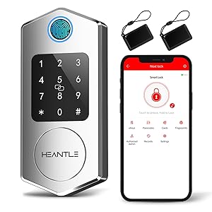 Keyless Entry Door Lock,HEANTLE Fingerprint Smart Deadbolts with Touchscreen Keypad for Front Door,Electronic Bluetooth Deadbolt with App Control,Auto Lock