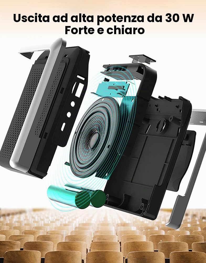 Amplificatore Vocale Senza Fili 30W 2.4G, Sistema PA (4000 mAh) Altoparlante Bluetooth con Microfono Auricolare Wireless per Insegnanti Allenatori Guida Turistica Aula