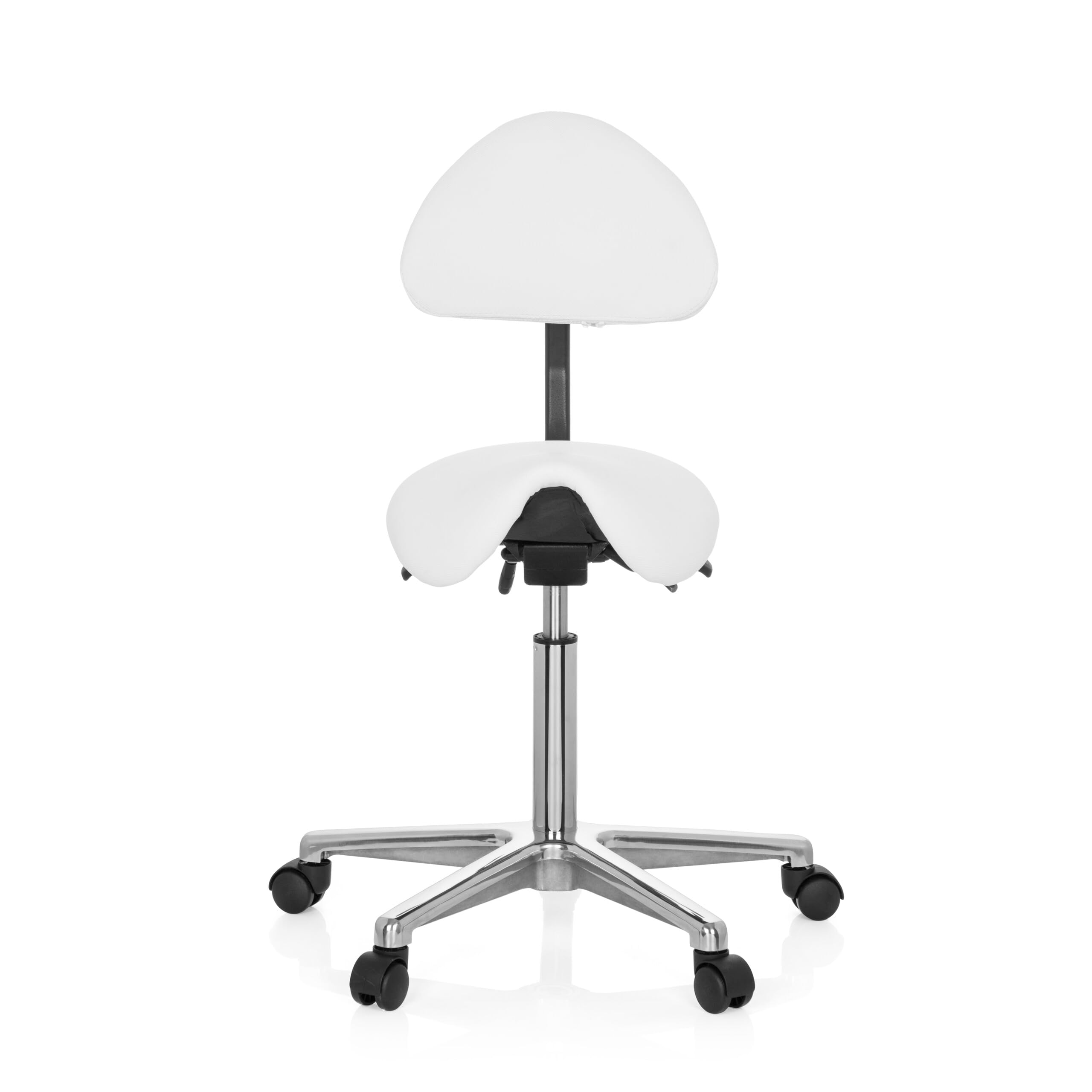 hjh OFFICE 608900 Arbeitshocker mit Lehne TOP Work 20 PU Weiß Sattelhocker mit Rollen höhenverstellbar, neigbar