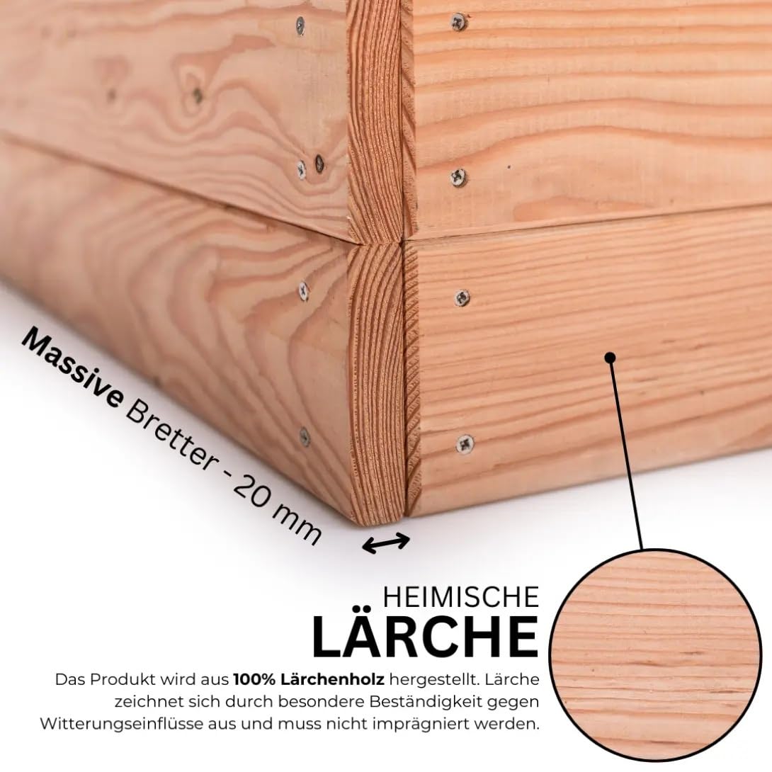 Mega Holz Premium Frühbeet 116x76x30 cm aus europäischer Lärche mit Klappdeckel - Wetterfest - Polycarbonat-Fenster - Hochbeet-Aufsatz aus Holz, kompatibel mit Hochbeet, für Garten, Balkon & Terrasse