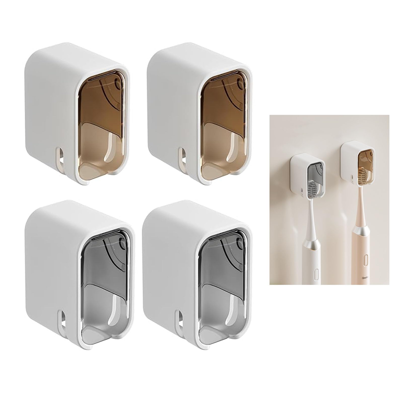 4 Pcs Electric Toothbrush Holder Wall Mounted Tooth Brush Holder with Cover Wall Mounted Adhesive Toothbrush Heads Organizer for Bathroom, Kdis, Adults Toothbrush Holders for Bathroom