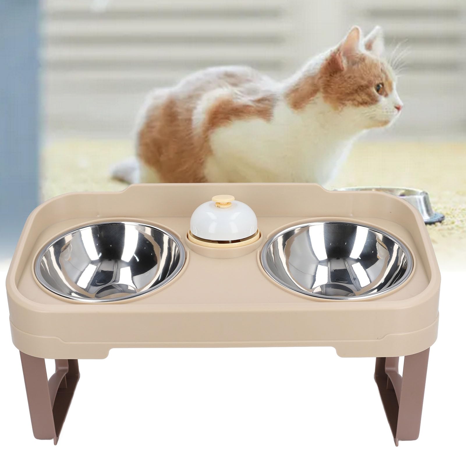 Elevated Dog Bowls for Small Dogs, Stainless Steel Elevated Dog Bowl Stand Raised Dog Bowl Small Dog Bowls with Stand and 2 Bowls for Dogs Cats 35 x 20 x 16cm