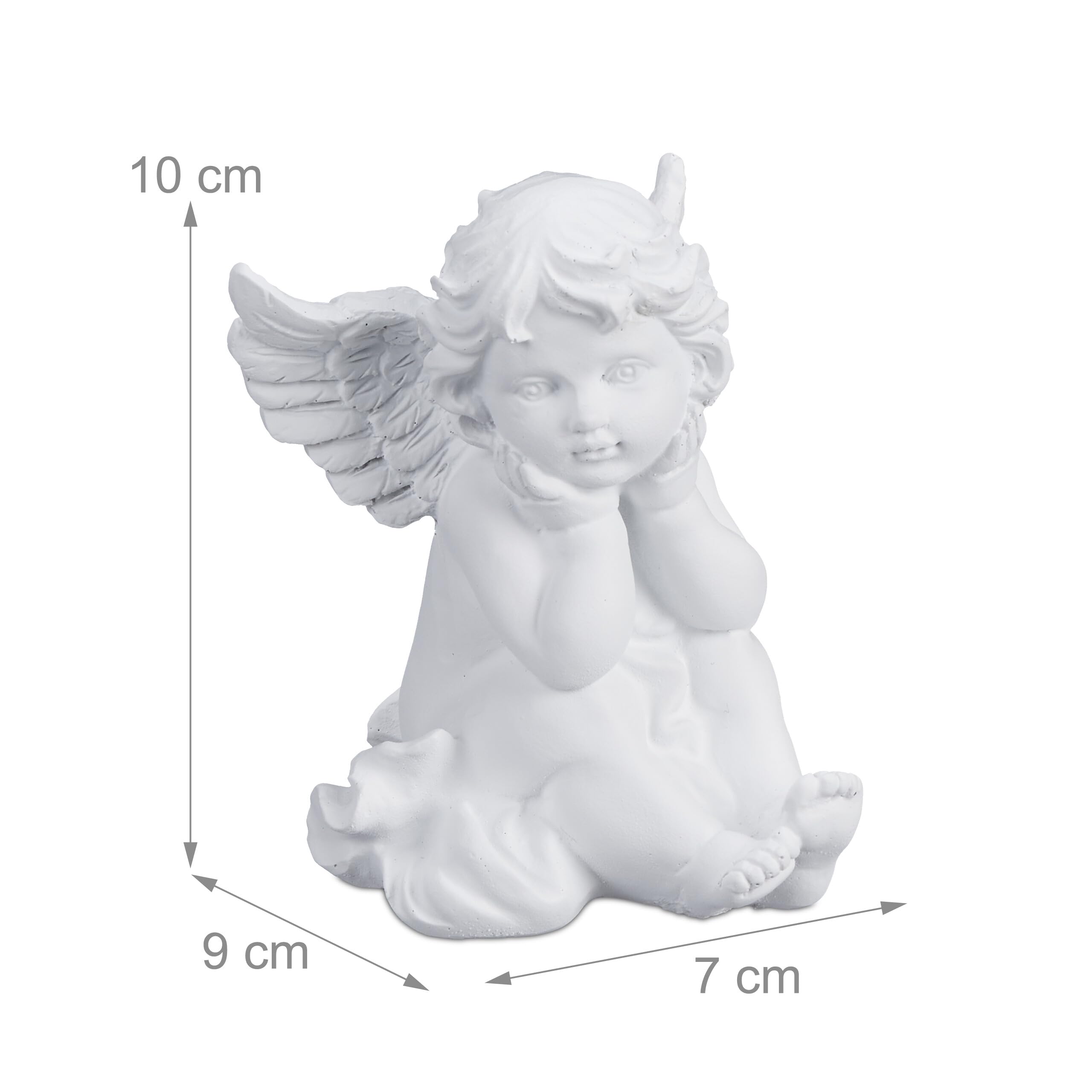Relaxdays Anioł nagrobny, zestaw 2 sztuk, odporny na warunki atmosferyczne, mróz, wys. x szer. x gł.: 10 x 7 x 9 cm, ozdoba na grób, anioł stróż, żywica poliestrowa, biały