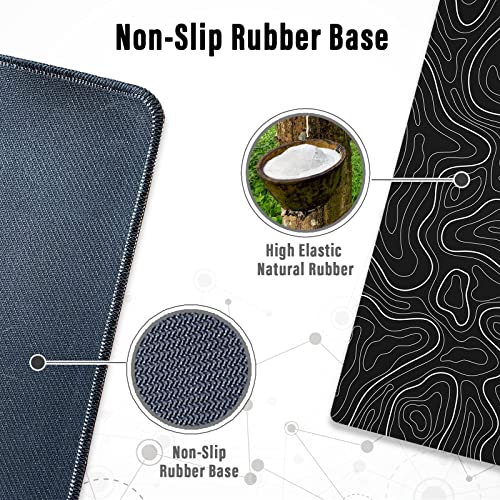 Image of Ovenbird Large Gaming Mouse Pad with Stitched Edges, Topographic Map Topo Mousepad Gaming, Extended XL Large Mousepad with Anti-Slip Base, Cool Mouse Pads for Desk, 31.5 x 11.8 in, Black